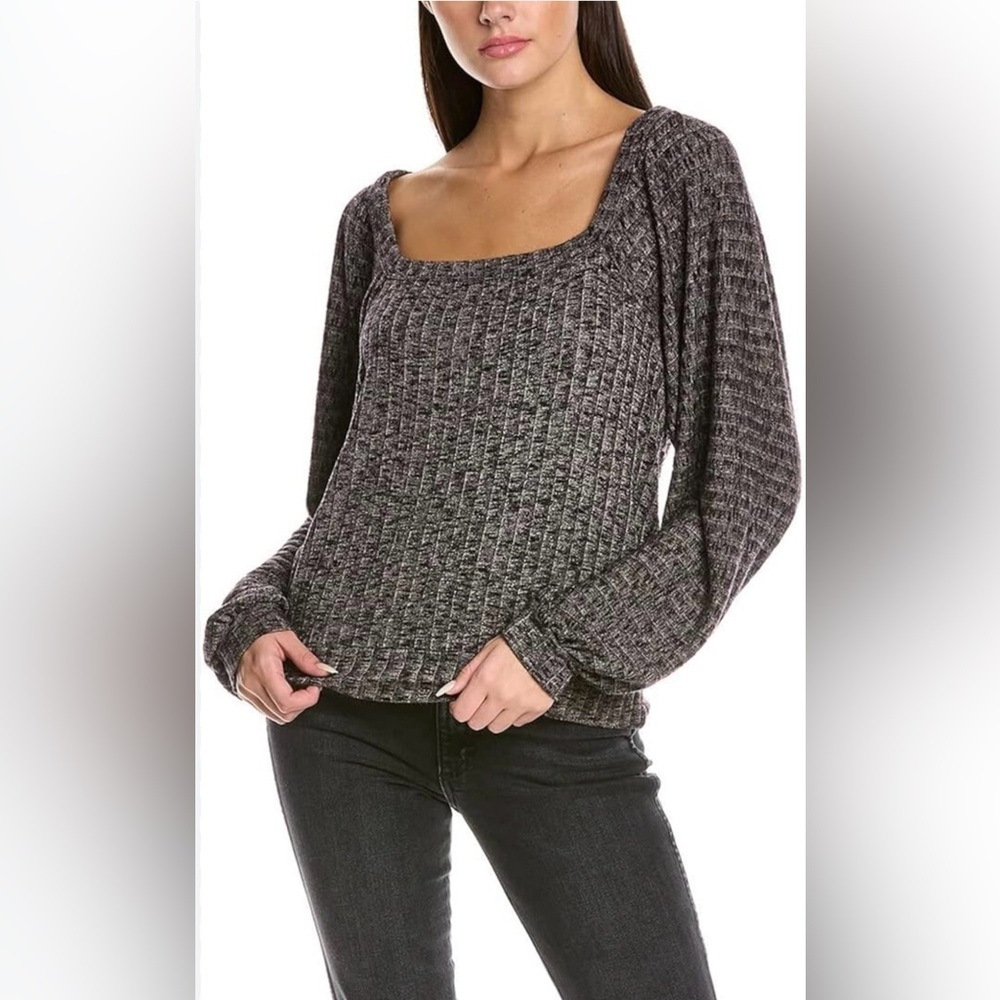 Michael Stars Evereve Gray Heathered Polly Square Neck Top M